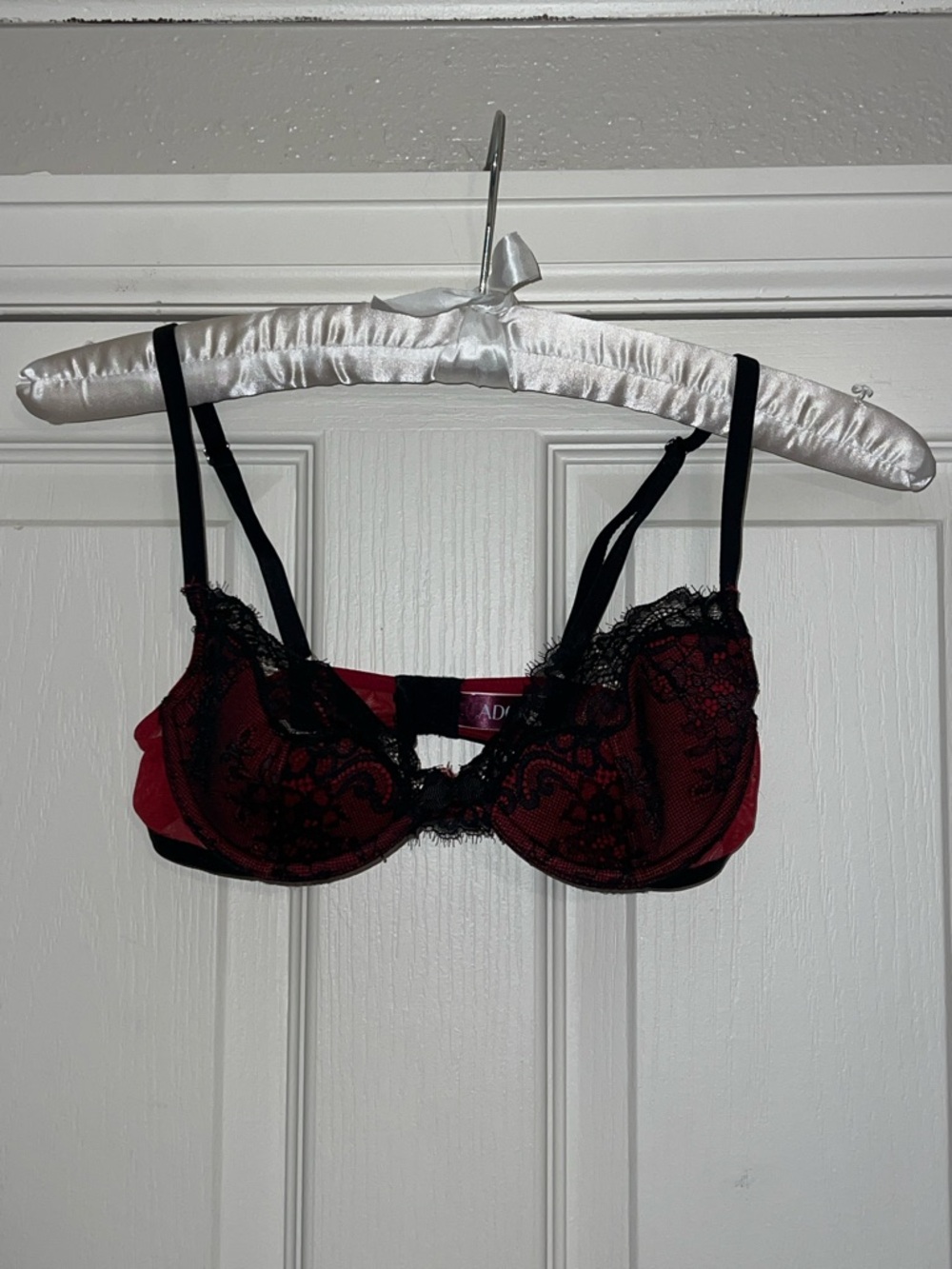 Adore Me Red and Black Lace Underwire Bra